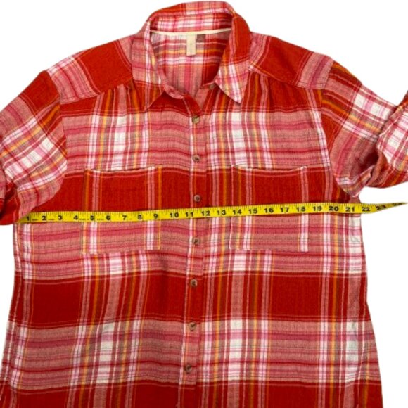 Anthropologie Pilcro Relaxed Plaid Buttondown Shirt Size M Orange - Picture 9 of 11
